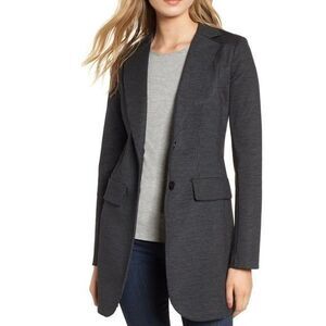 Bailey 44 Women's Blazer Peter The Great Striped Jacket Large Black Gray Stretch